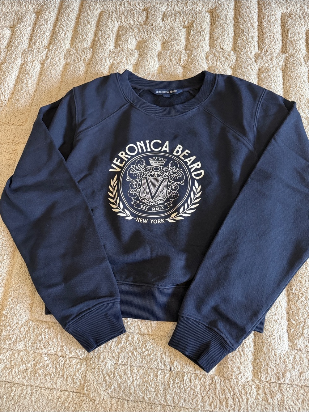 Veronica Beard Navy Crewneck with White Crest Logo